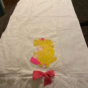 Vintage hand painted applicaid Barbie bath towel.